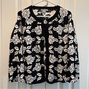 PBJ Sport Black & White Floral Bell Flounce Sleeve Cardigan Sweater L